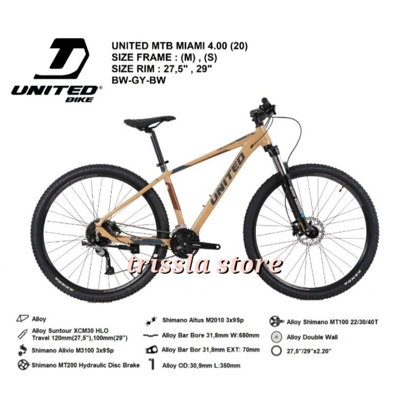 Sepeda Gunung 27,5" & 29" MTB UNITED MIAMI 4.00 ALLOY 27 Speed