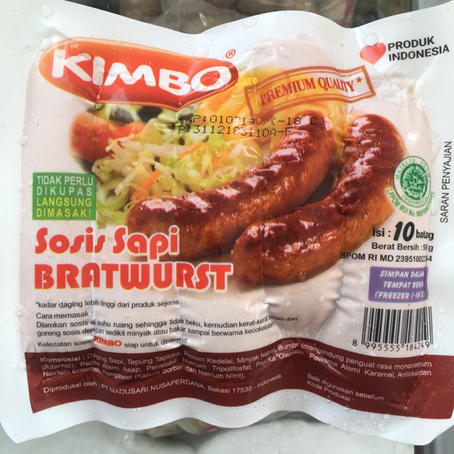 Sosis Sapi Bratwurst Kimbo 500gr isi 10