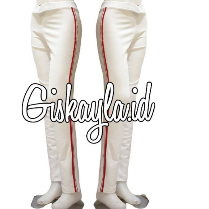 Celana senam panjang wanita Celana panjang olahraga wanita TERSEDIA JUMBO - PUTIH LIST MERAH