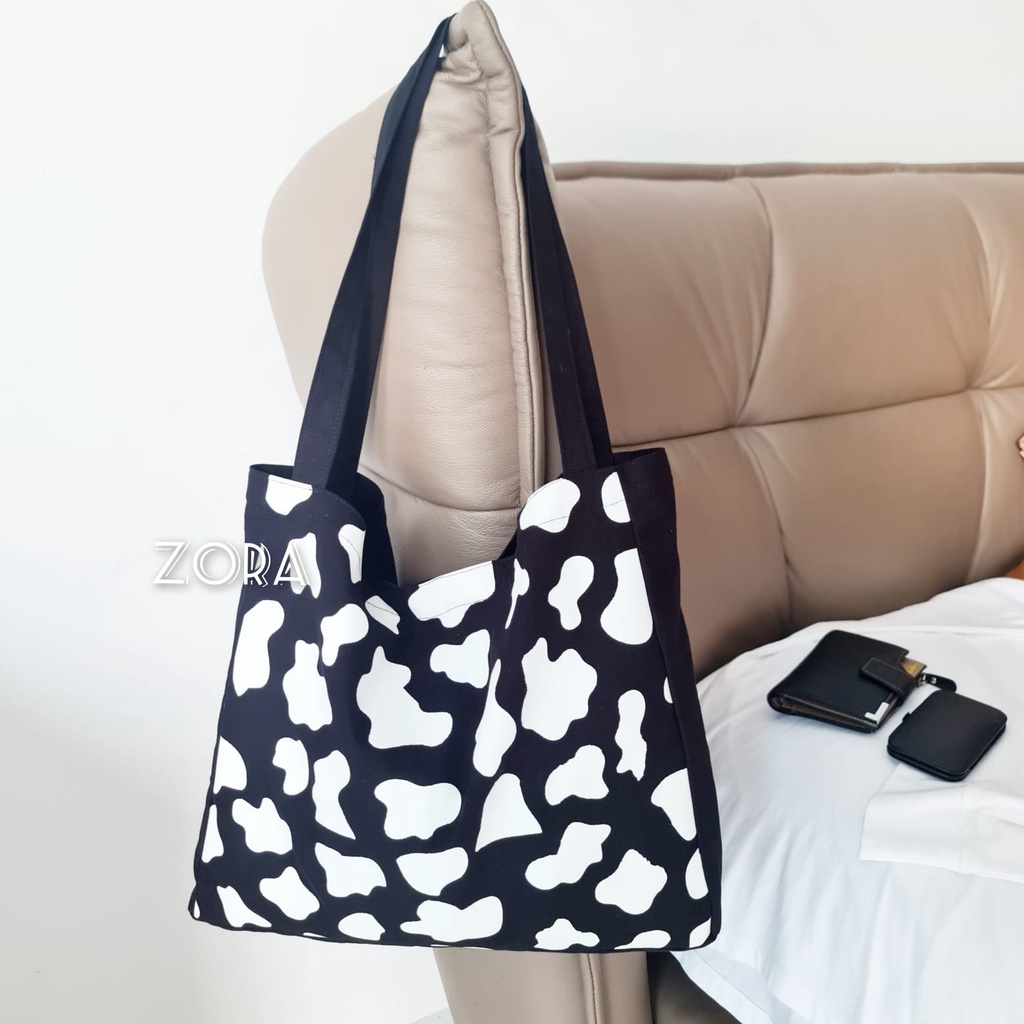 ZORA - Cow Tote Bag Canvas - Tote Bag Wanita