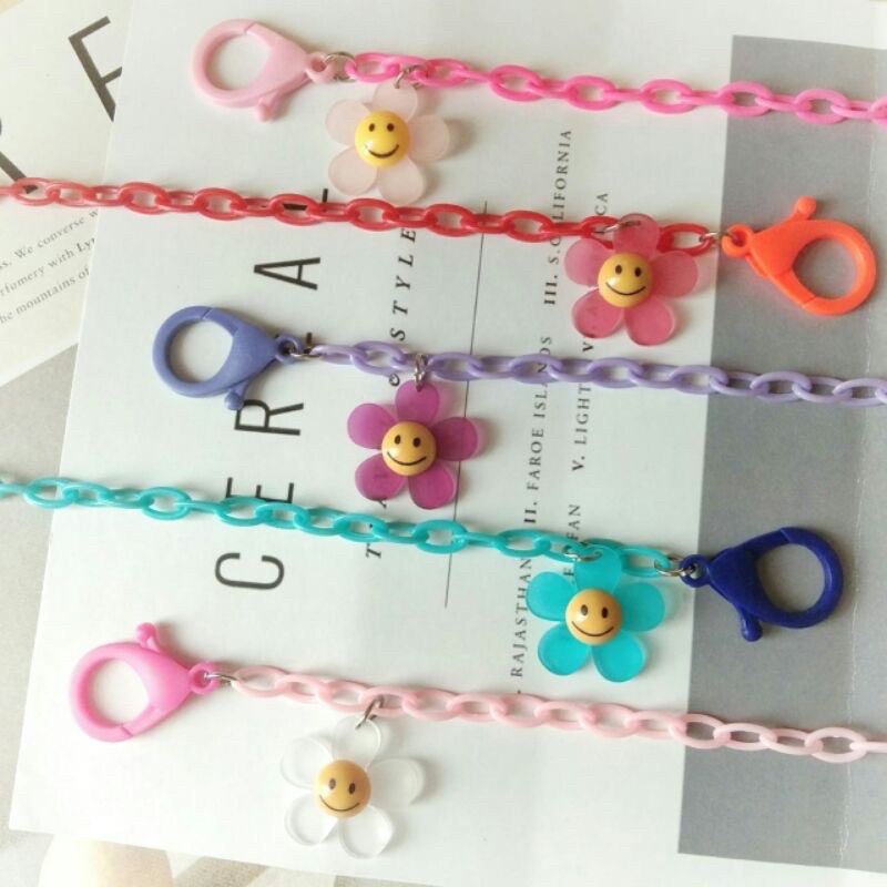 Kalung masker rantai korea hijab korea anak dewasa akrilik plastik gantung bunga daisy flower import
