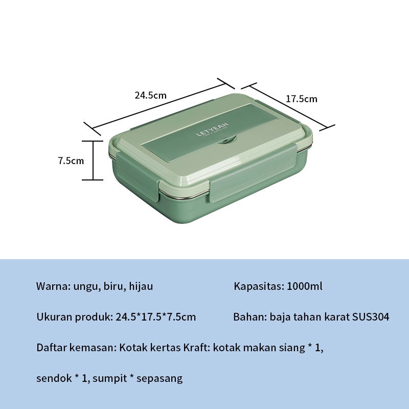 Letyeah &amp; Kaizenliving Lunch box 304 stainless steel kotak makan 4 girds anti tumpah /free sendok dan sumpit