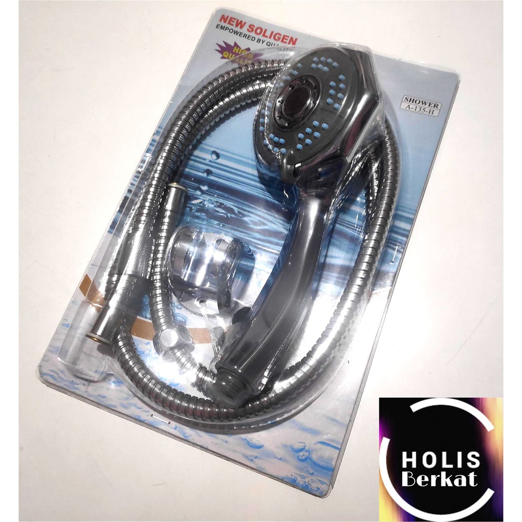 Hand Shower Kepala + Fleksibel Hose + Braket LENGKAP NEW SOLIGEN