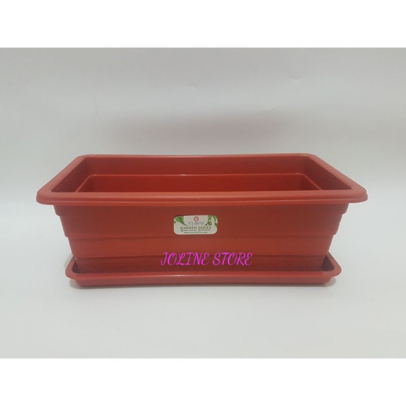 Pot Tanaman Segi Panjang Claris - Pot Bunga Dengan Tatakan - Pot Kembang Plastik - Pot Coklat