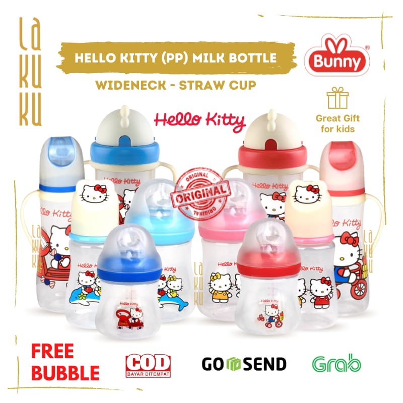 Lakuku - Lusty Bunny Botol Susu Anak Dot Slim Wide Neck Straw Cup Sedotan edisi Hello Kitty