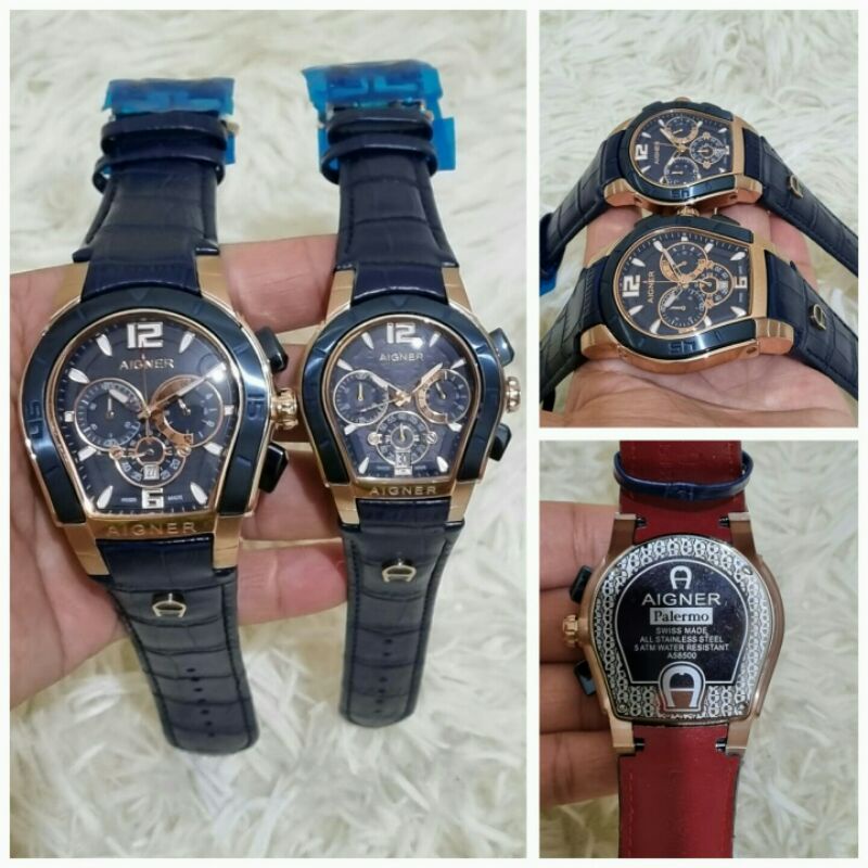 jam tangan couple aigner palermo batre crono body stainless kualitas original