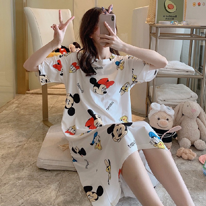 D101 • Daster Import • Daster Lucu • Sleepwear • Pakaian Tidur Wanita-Mickey Putih