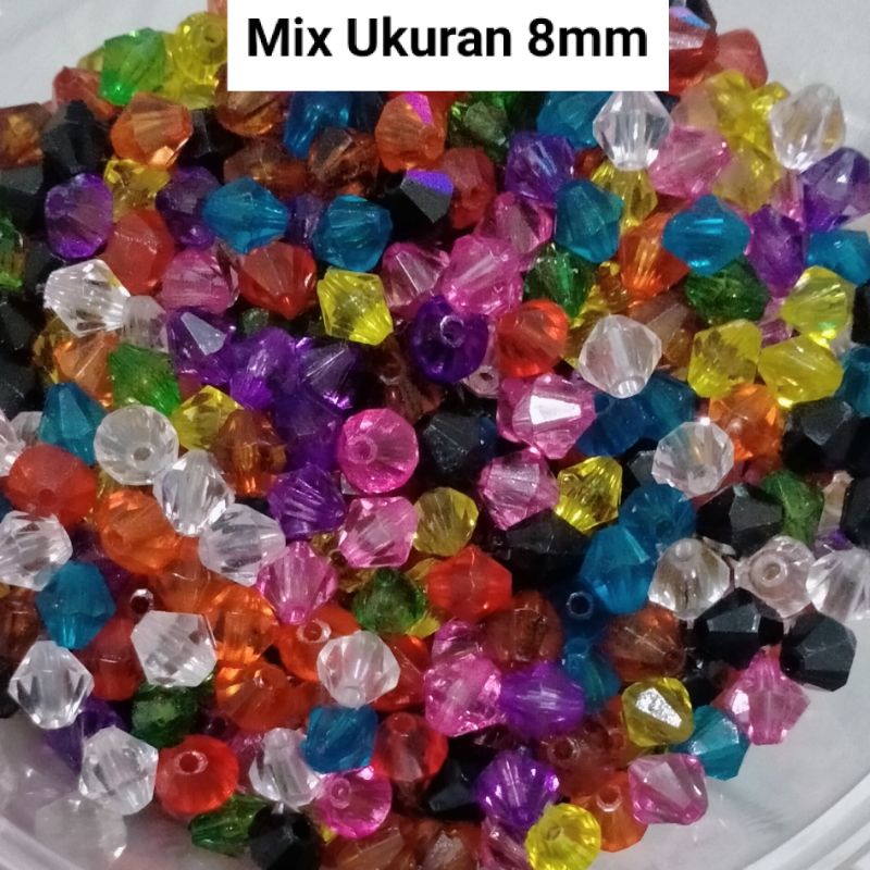 Payet Mote Kristal Diamond Kaca Ukuran 8mm Warna Mix 10 Gram