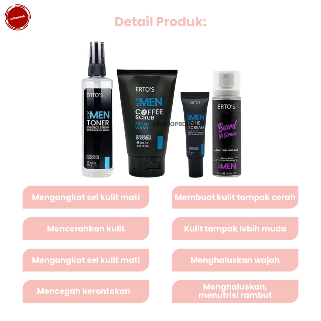 Ertos Men Series All In Paket Combo Ganteng 4 (4Pcs) Perawatan Kulit Wajah Pria By Myshopbdg22