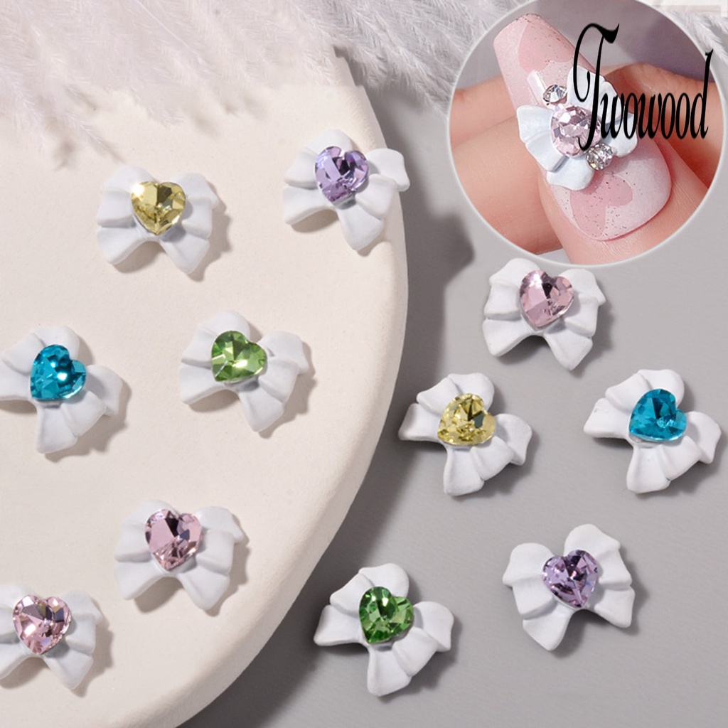 2 Pcs Aksesoris Berlian Imitasi Bentuk Hati Pita Untuk Nail Art Charms