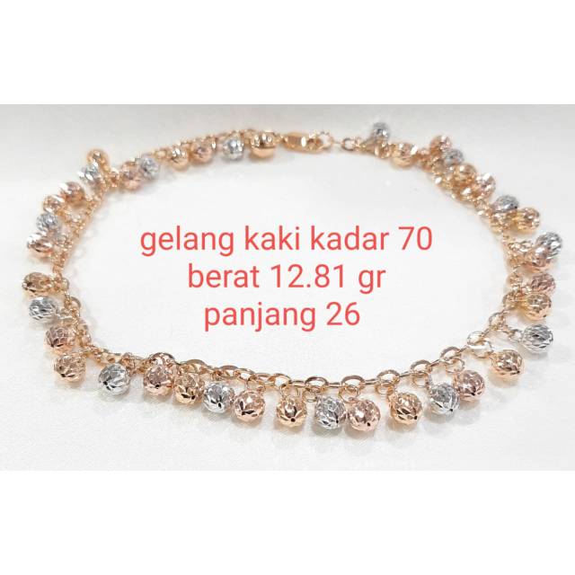 Gelang kaki emas asli kadar tinggi 700 (22k) model rante bolabola  kombinasi
