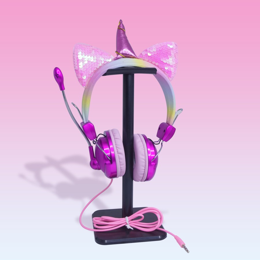 HGM-024 Headset Bando Cute Unicorn Rainbow Ada Mic Model Kabel Headphone Microphone Earphone Music