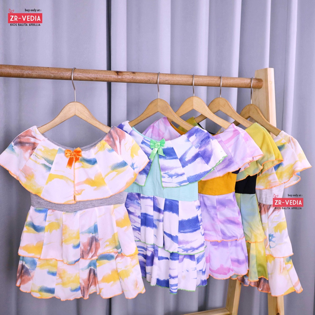 Dress Arumi size 1-2 Tahun /  Baju Kensi Cewek Katun Adem Dres Cape Gaun Pesta Anak Perempuan Murah