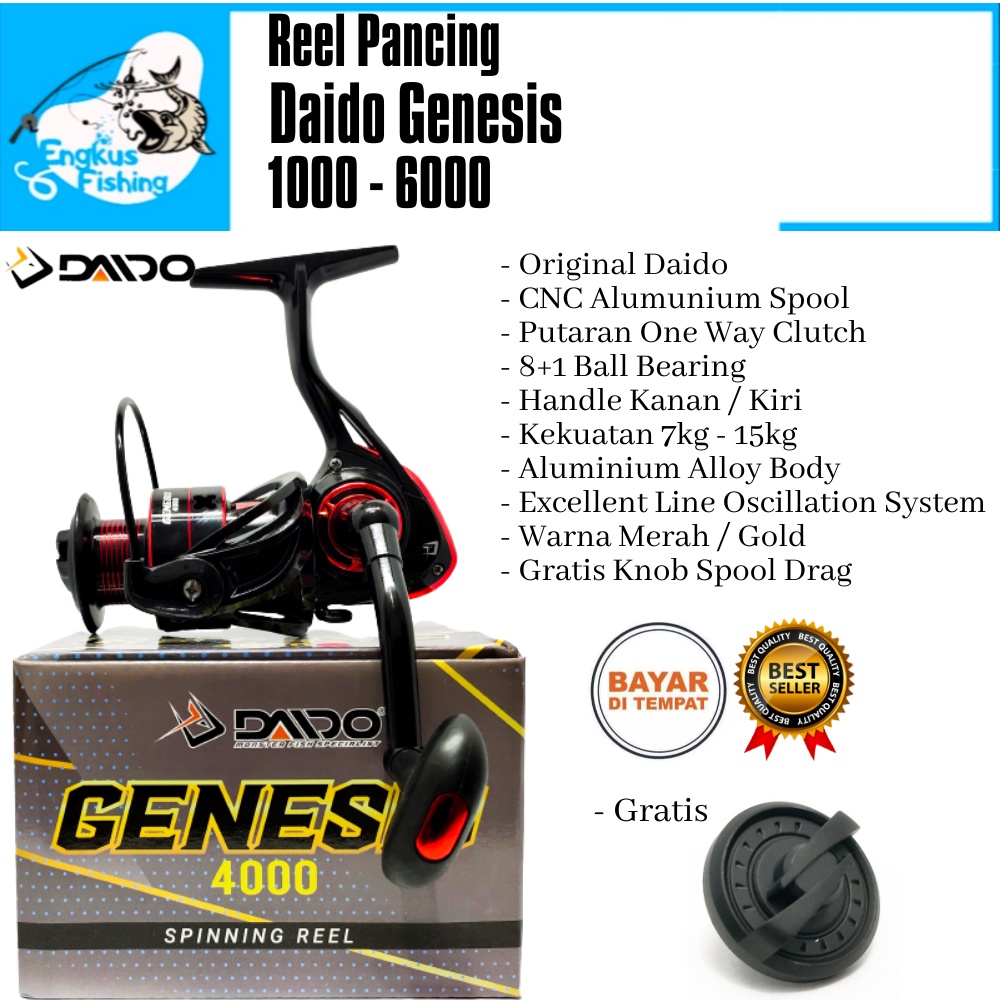 Reel Pancing Daido Genesis 1000 - 6000 One Way (8+1 Bearing) Spool Alumunium Murah - Engkus Fishing