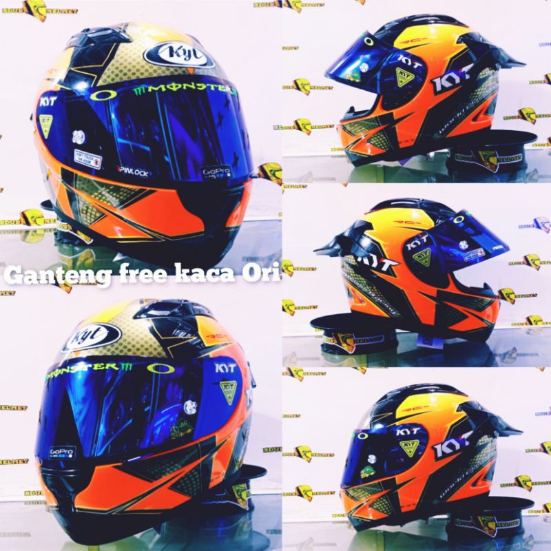 helm kyt full face rc seven motif #19 black white blue paket ganteng 100% baru Ori kyt-Paket ganteng top5