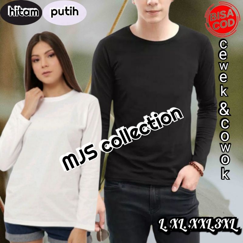 KAOS POLOS TANGAN PANJANG CEWEK/COWOK HITAM/PUTIH