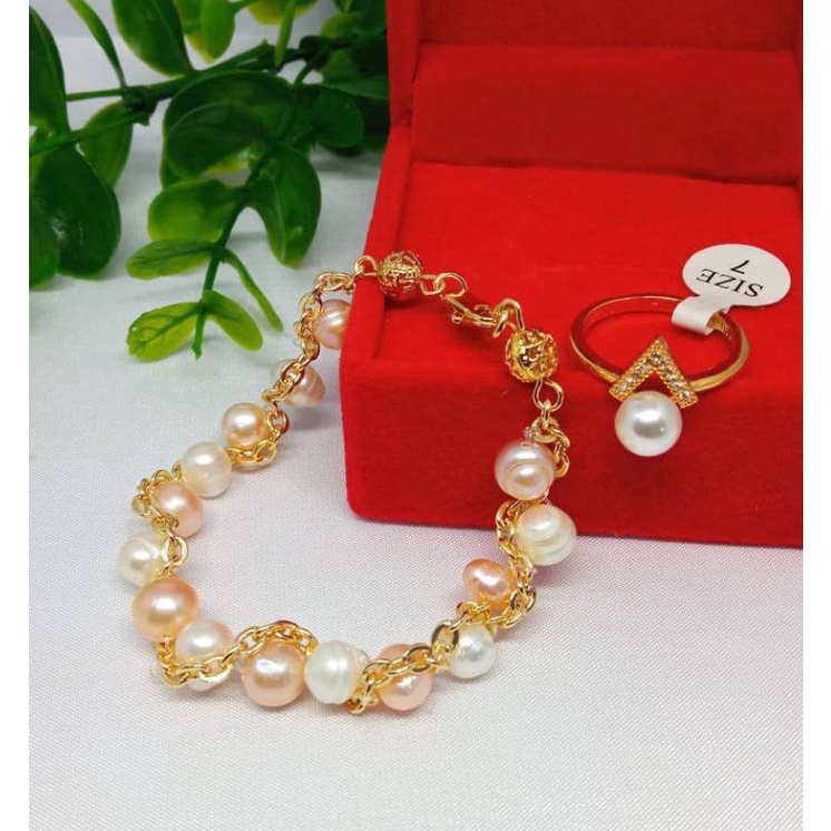 GC20 BERSERTIFIKAT GELANG CINCIN MUTIARA ASLI LOMBOK GELANG DAN CINCIN RHODIUM EMAS GELANG MUTIARA P