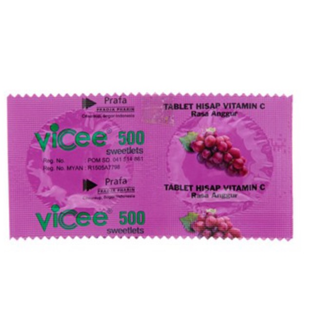 VICEE 500 ANGGUR Strip - Tablet Hisap Rasa Grape Vitamin C Permen