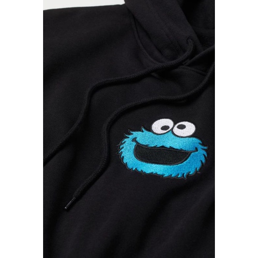 Hoodie Jaket Pria Wanita HnM H&amp;M Cookies Monster Logo Black Hitam