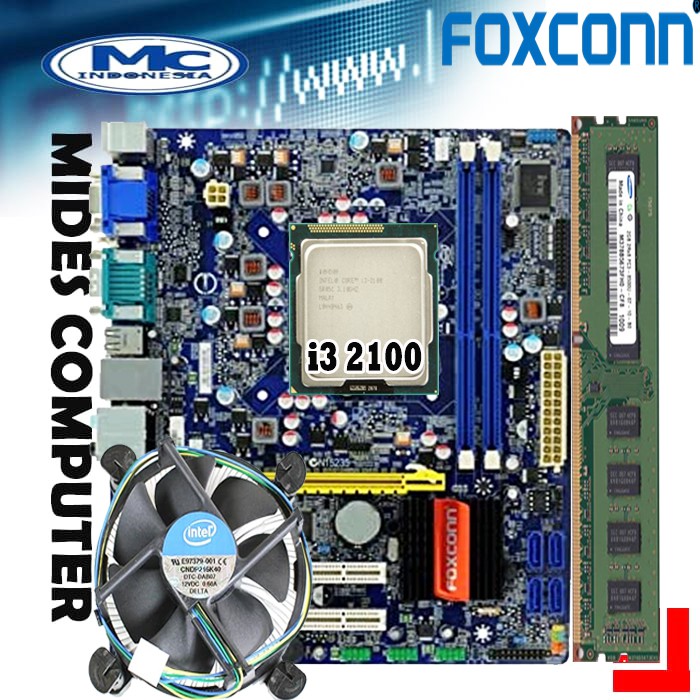 Motherboard 1155 H61 Foxconn + RAM 2GB + Processor i3 2100 + FAN