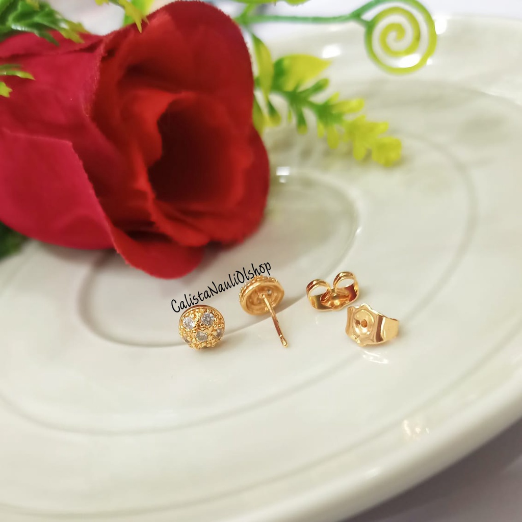 ANTING BOLA SALJU PERMATA LOGAM EMAS18K ANTI KARAT