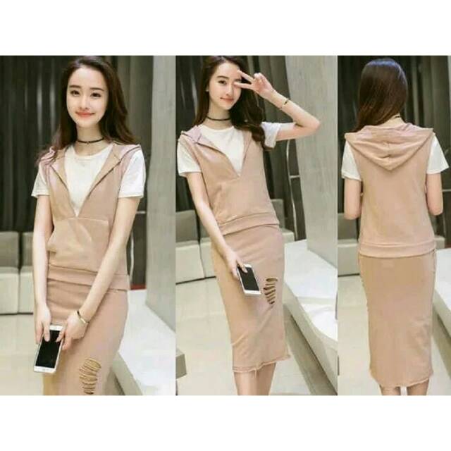 Setelan wanita rompi hoddie