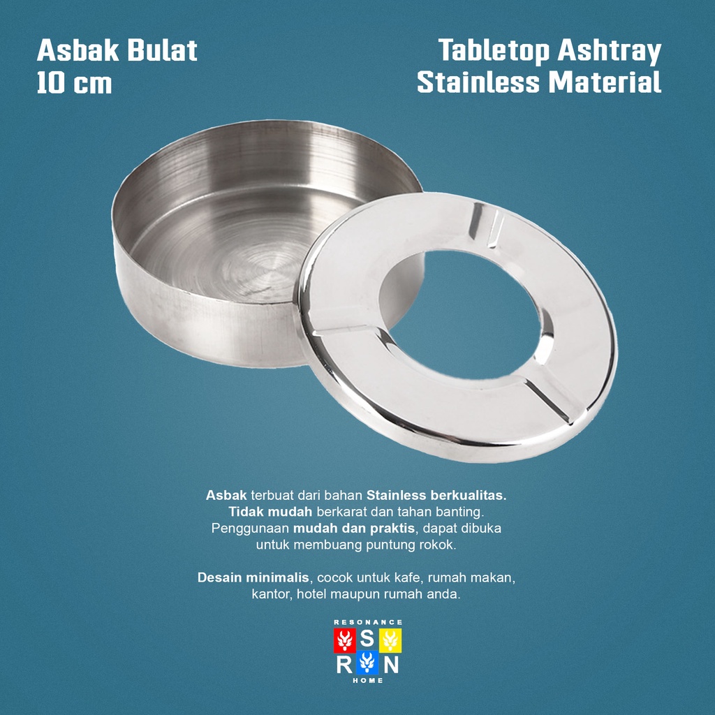 Asbak Bulat Stainless + Tutup 10cm / Resonance Home