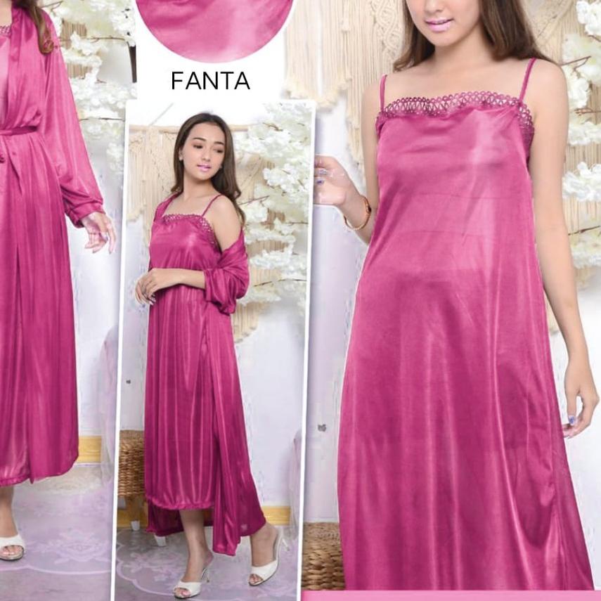 ❃ hokyfashion Baju Tidur Jubah Long+Inner Kimono Satin ℮