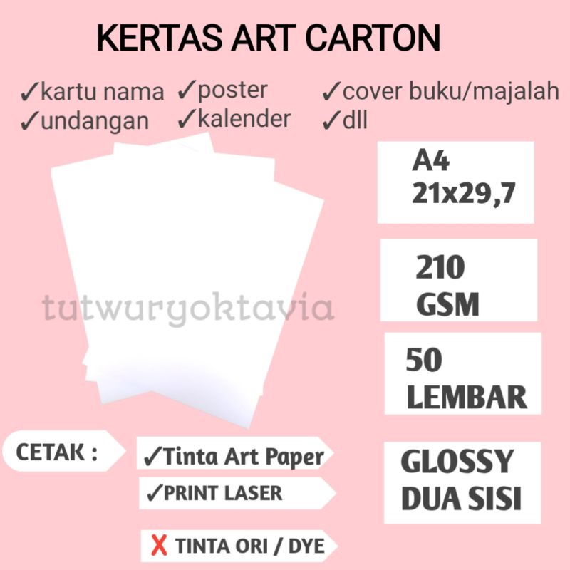 

Kertas art carton 210 gsm A4 isi 50 lembar