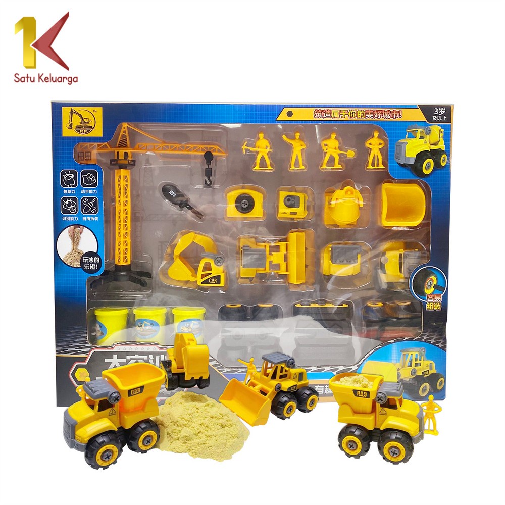 Satu Keluarga Mainan Anak Konstruksi Set M184 Mainan DIY Bongkar Pasang Mainan Alat Berat Beko Truk 