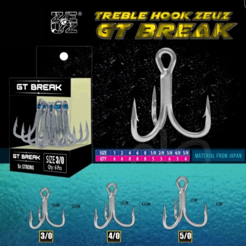TRBLE HOOK ZEUS GT BREAK SIZE 3/0 4/0 5/0