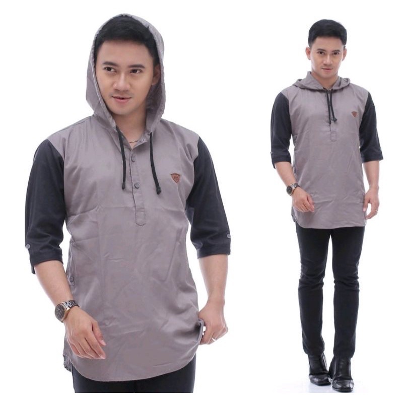 Hoodie kurta pria fashion muslim kekinian/baju kurta arabic