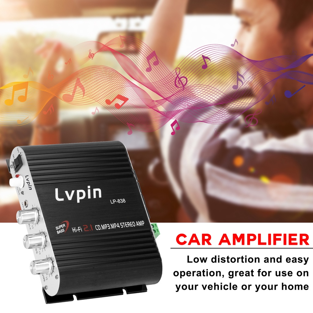 LVPIN LEPY Mini Hifi 2.1 Stereo Ampli Mobil Amplifier Treble Bass Booster 12V  LP-838