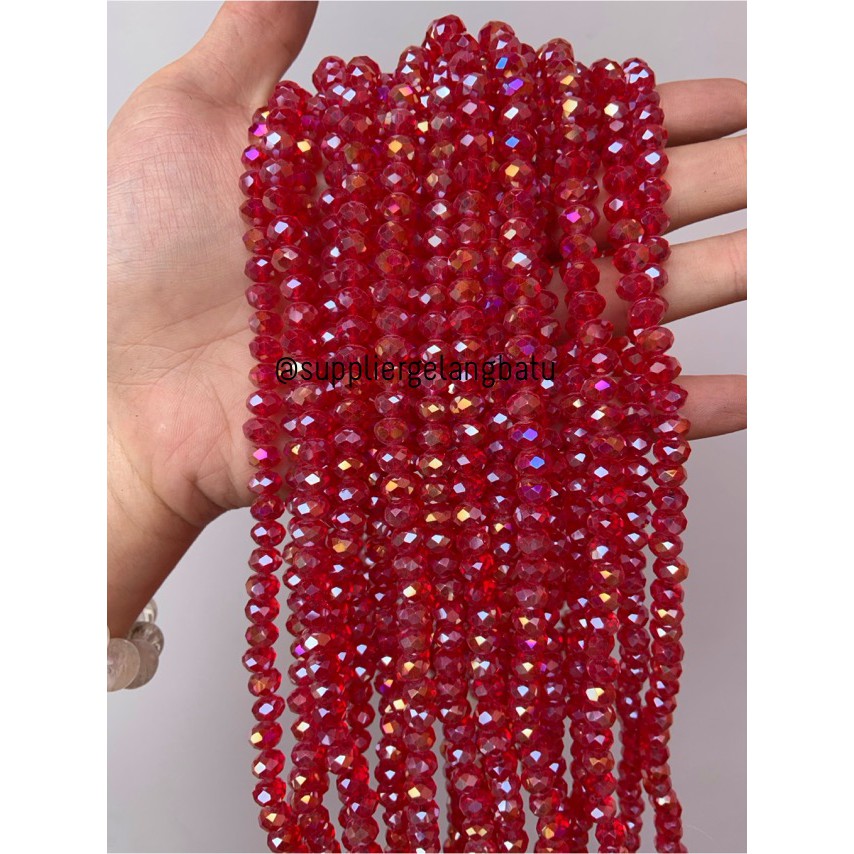 Crystal Ceko 8mm RED QUARTZ MERAH beads manik donat rondelle grosir