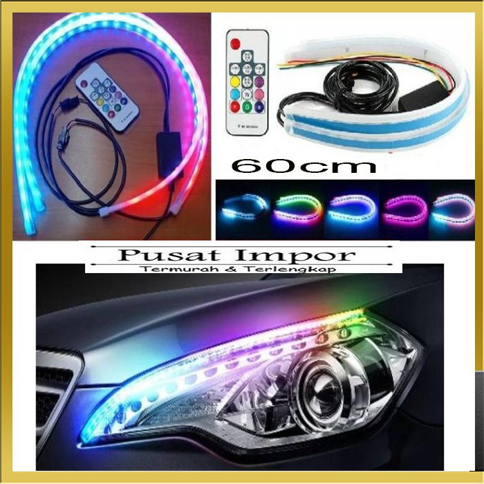 Lampu LED DRL Alis Flexible 60 CM Flexibel 60CM RGB Remote Mobil