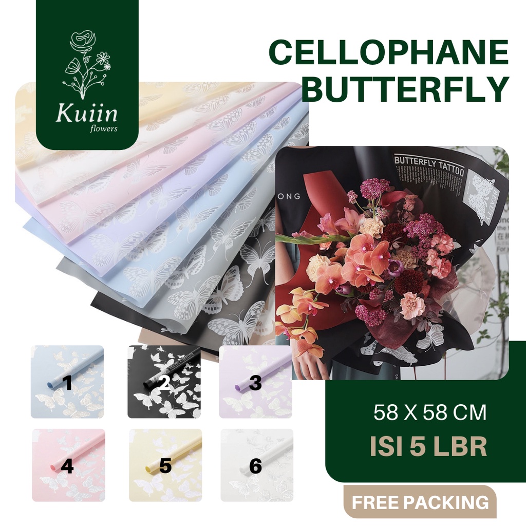 

CELLOPHANE BUTTERFLY [5 LEMBAR] | Flower Wrapping Paper | Kertas Bungkus Bunga | Kertas Buket Bouquet | Korean Florist