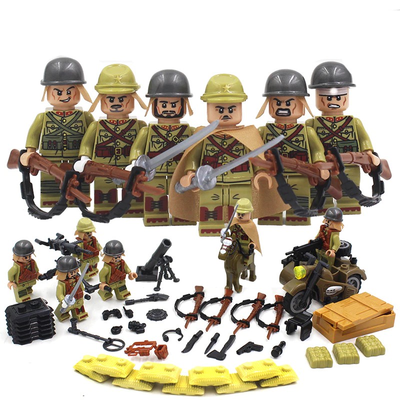 Mainan Lego Anak 6pcs WW2 Military Chinese VS Japanese Army Building Brick Mini Toy Figure