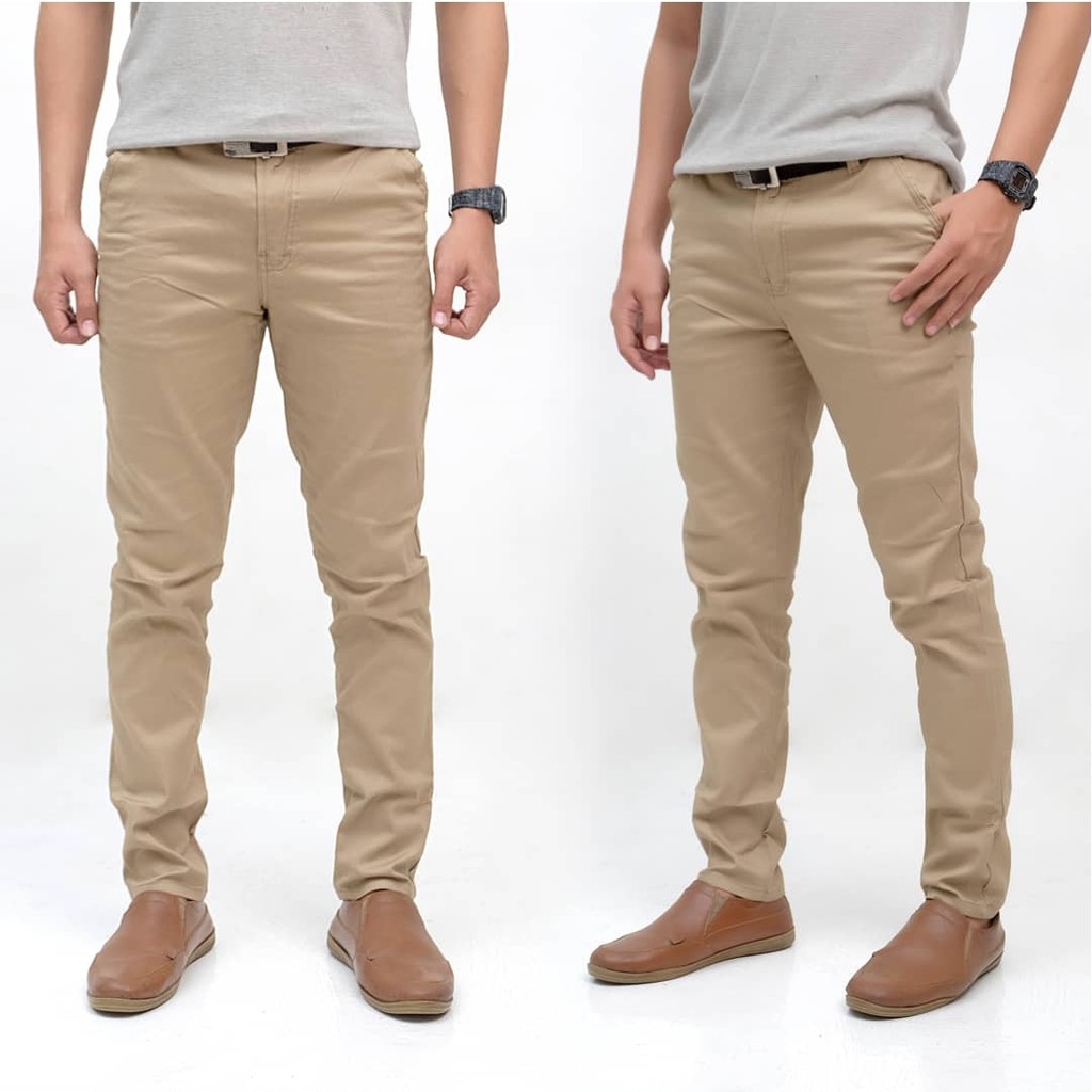 Celana Chino streach pria Bahan Adem melar halus  Nyaman Cocok Buat Musim Dingin GAYA COWOK CASUAL-Abu Cream Hiatm Mocca