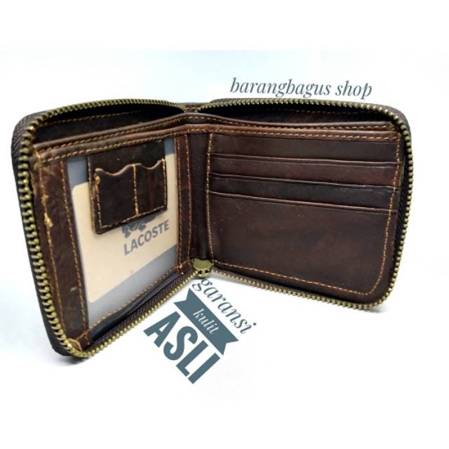 Dompet Import kulit asli pria Branded Lacoste (model seleting putar)