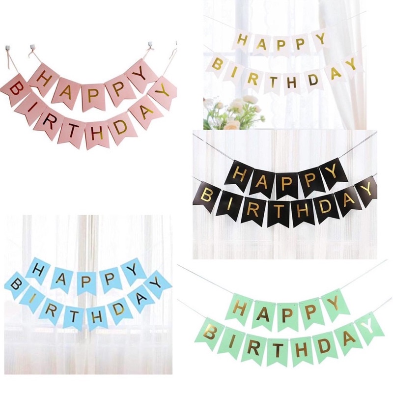 banner party flags ulang tahun happy birthday blue gold tulisan happy birthday biru bunting flag hitam
