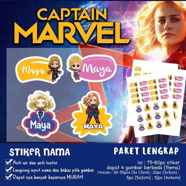 

Captain Marvel Husky DIno Trex Cat Stiker Nama Custom isi 75-80pcs