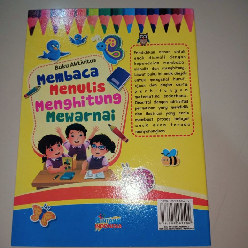 buku aktivitas membaca, menulis, menghitung dan mewarnai full colour 64 halaman (21×28cm)