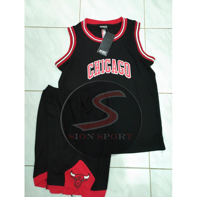 Baju Basket Terbaru  Setelan Jersey Baju Basket NBA Anak Impor - Chicago Bulls hitam