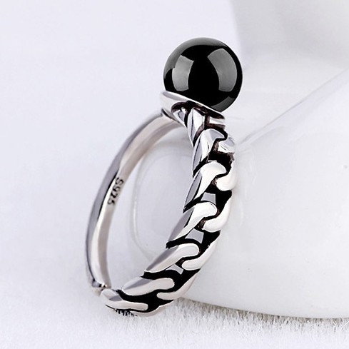 Cincin Sterling Silver 925 Desain Asimetris Simple Adjustable Hias Mutiara Untuk Wanita