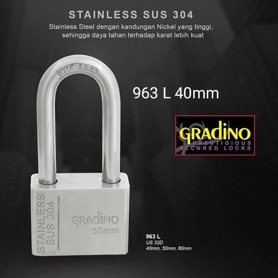 GRADINO - GEMBOK PAGAR/GEMBOK RUMAH GRADINO 963 L ( PANJANG ) STAINLESS SUS 304