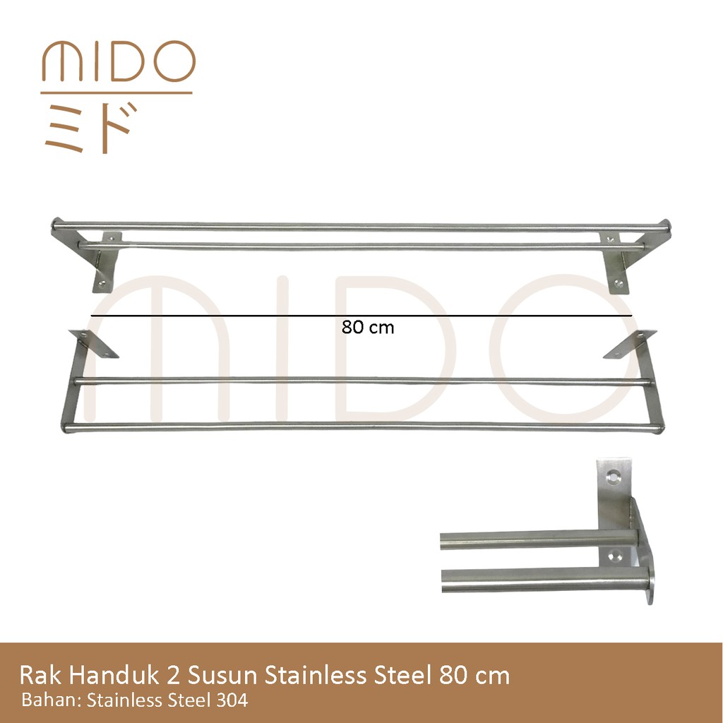 Gantungan Handuk Stainless 2 Baris / Rak Handuk Stainless 80cm