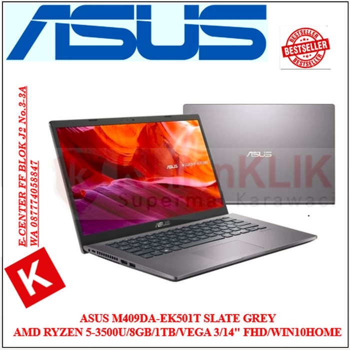 LP125 ASUS M409DA-EK501T SLATE GREY AMD RYZEN 5-3500U-8GB-1TB-14-FHD-WIN10