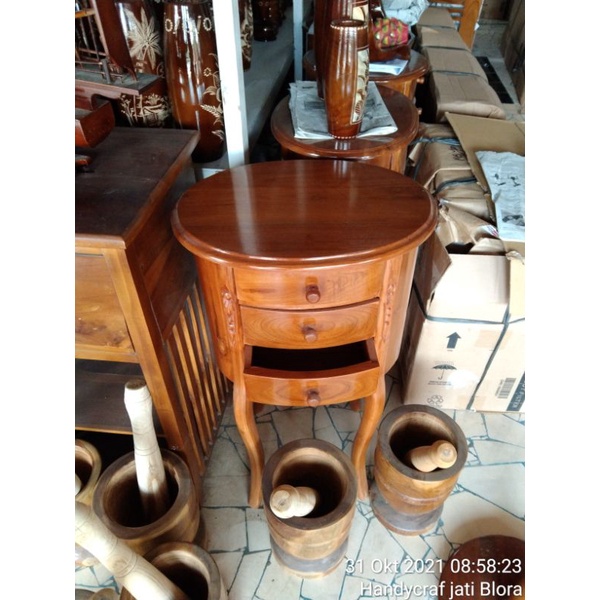 nakas bulat meja kecil meja sudut dari kayu jati (bulat)