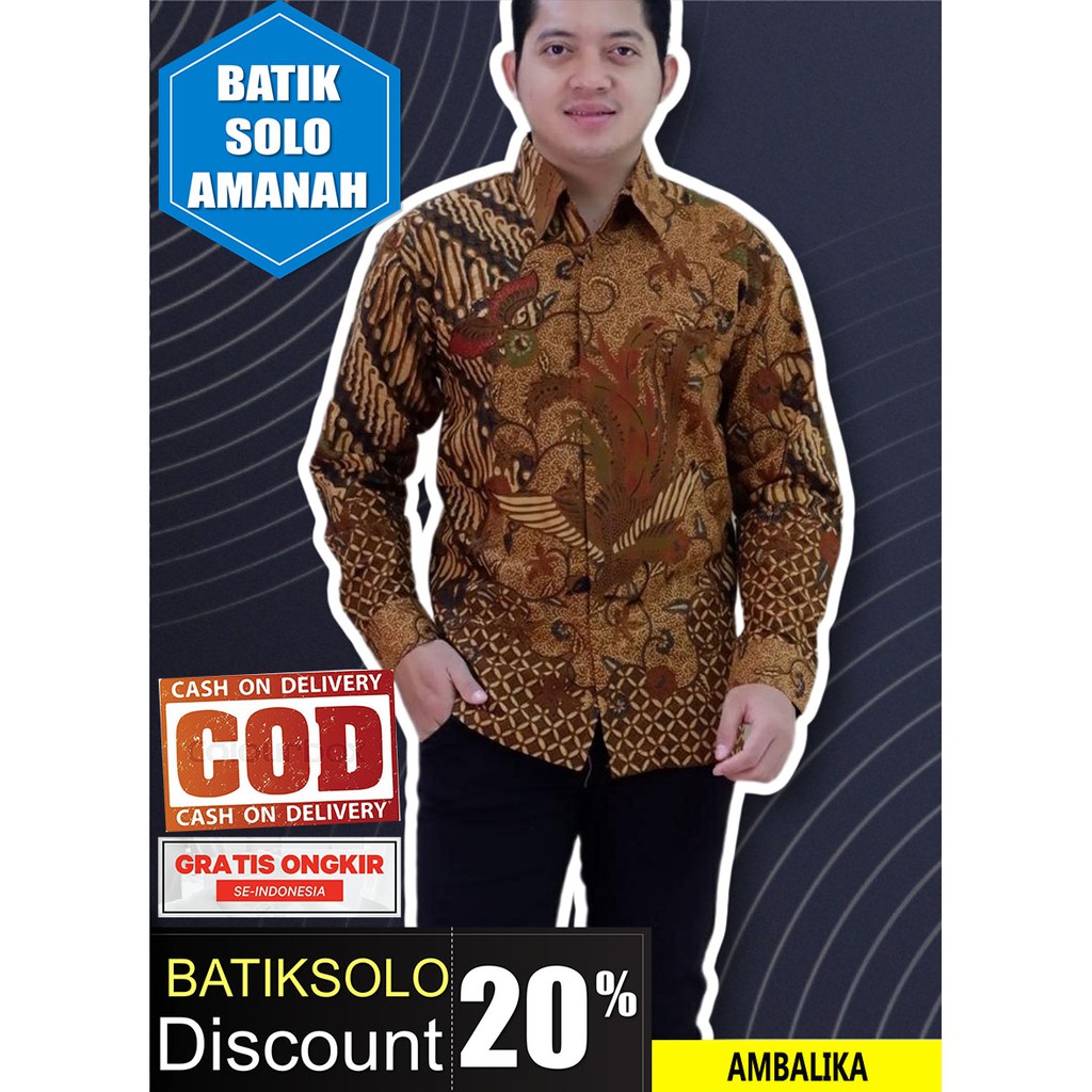 AMBALIKA BATIK INDONESIA KEMEJA BATIK PRIA SOLO LENGAN PANJANG LAPIS FURING ATASAN PREMIUM MODERN KATUN HALUS KALAWANGSA PINAYUNG BIRU AJI LUWUNG GONDROWARU ARYADEWA BANYU IJO MANUK BIRU VAMANA ABINAYA ELANG MEWAH MODANG KUNGING BATIK SOLO AMANAH