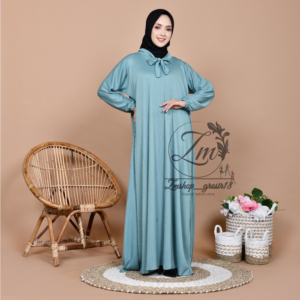 Gamis Plisket Jumbo | Gamis Full Plisket Tali Pita Leher | Paulina Maxy Dress